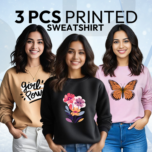 3 Pcs Printed Winter Sweatshirt For Women (1140)