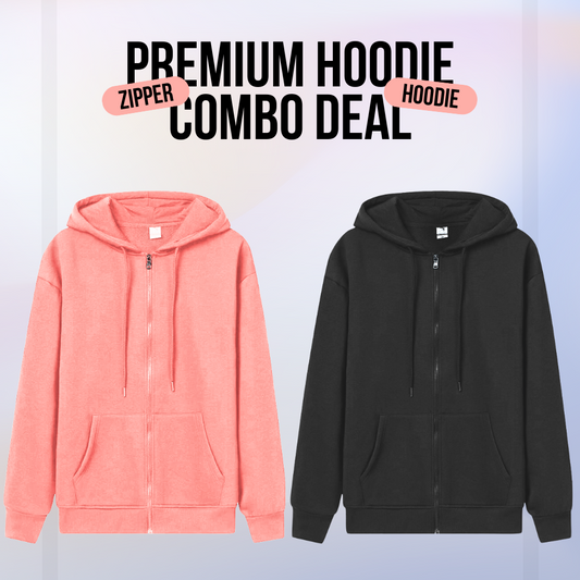 2 Pcs Premium Zipper Hoodie (1008)