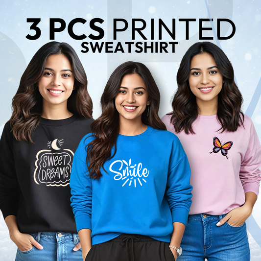 3 Pcs Printed Winter Sweatshirt For Women (1141)