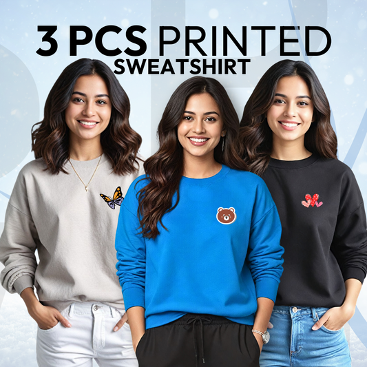 3 Pcs Printed Winter Sweatshirt For Women (1145)