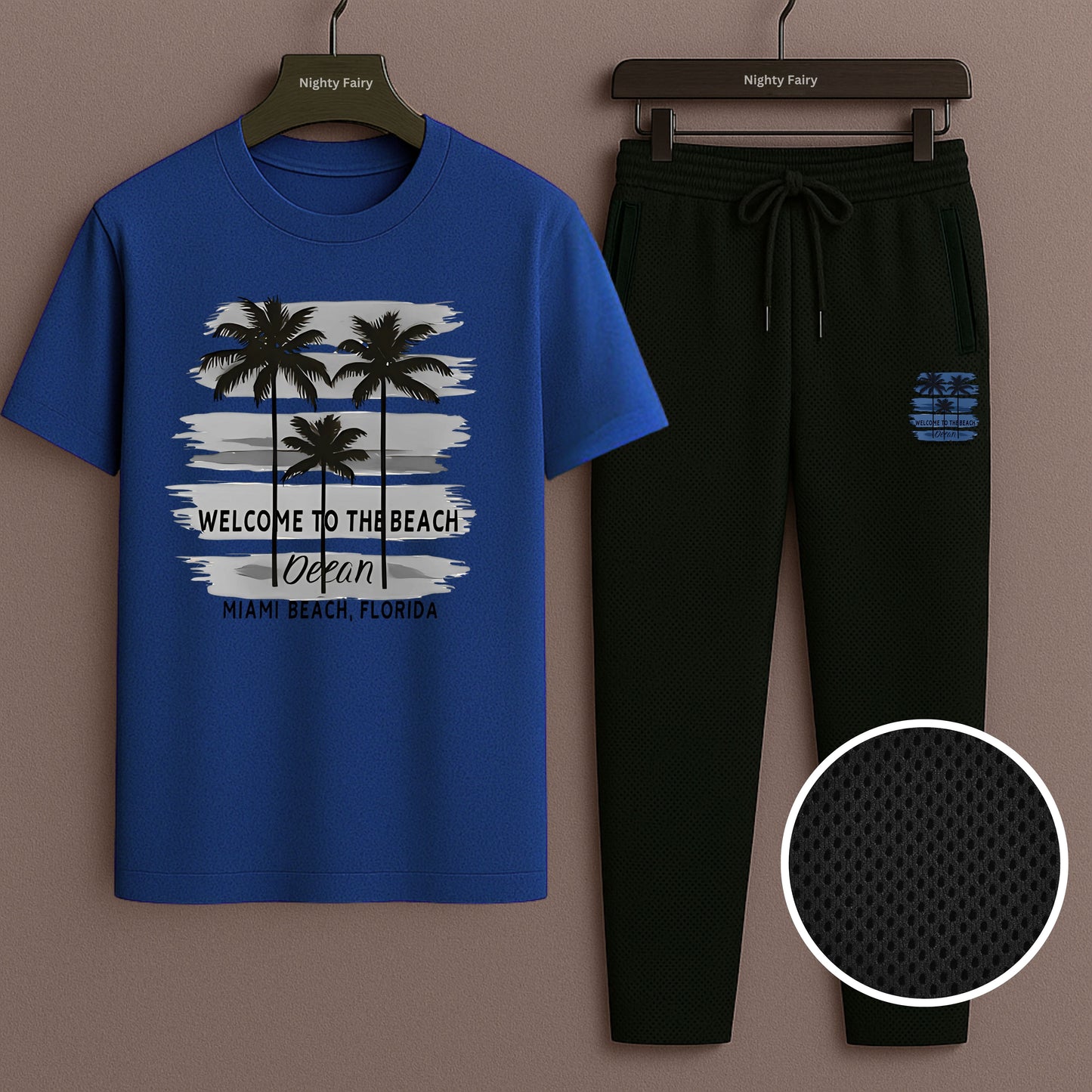 Co-Ord Miami Beach Set Navy Blue T-Shirt and Breathable DryFit Trouser (1347)