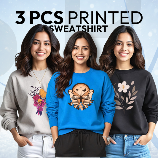 3 Pcs Printed Winter Sweatshirt For Women (1144)