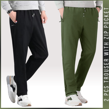 Bundle Of 2 PCs Trouser With Zip Pocket