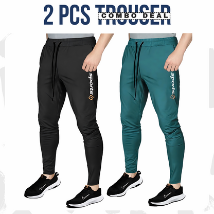 2 Pcs Sports Trouser Printed With Zip Pocket