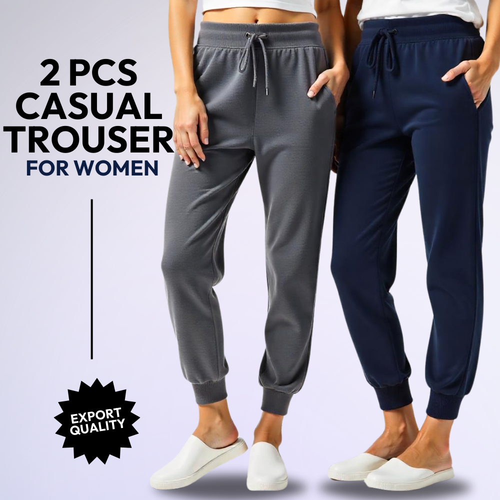 2 Pcs Casual Trouser For Women (1151) (Export LeftOver)