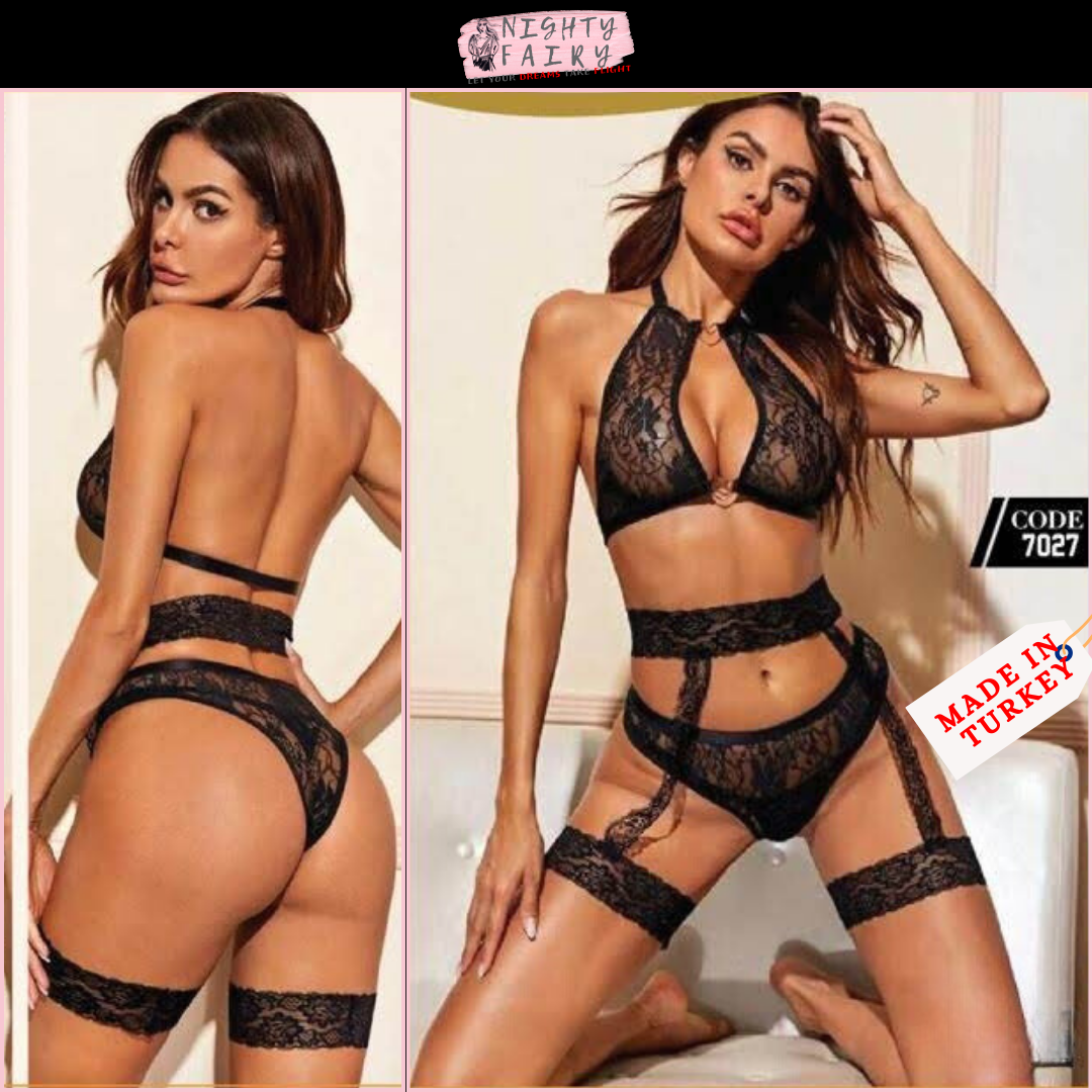 Passion Net Bra Panty Set ( Black )