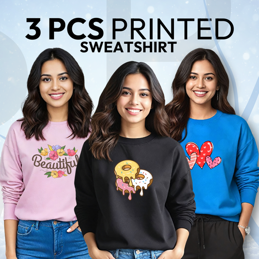 3 Pcs Printed Winter Sweatshirt For Women (1143)