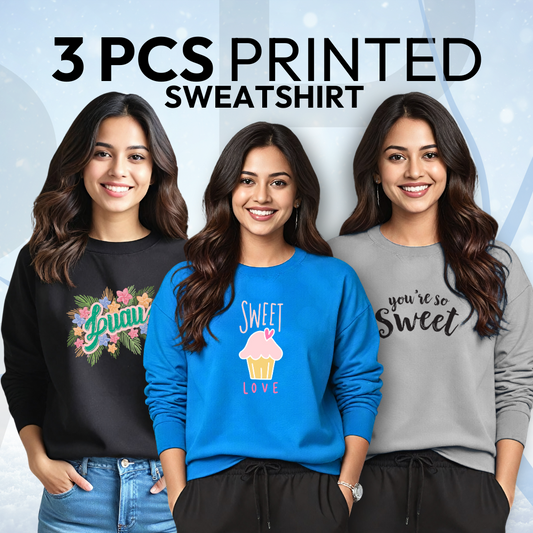 3 Pcs Printed Winter Sweatshirt For Women (1142)