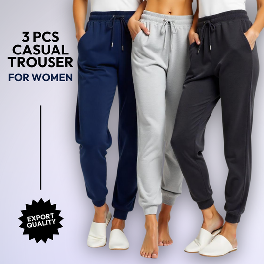 3 Pcs Casual Trouser For Women (1162) (Export LeftOver)