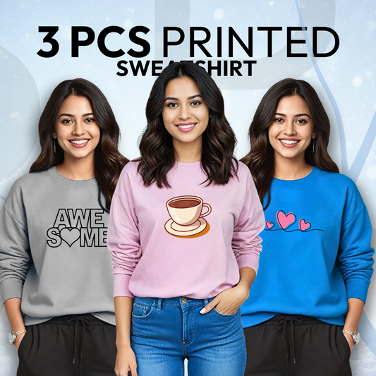 3 Pcs Women Printed SweatShirt For Winter (1152)