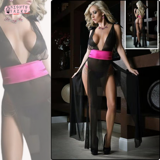 Net Fashion Maxi Nude Nighty ( Black )