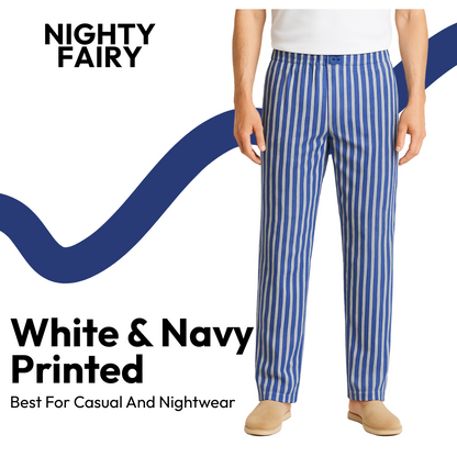 White & Navy Striped Cotton Jersey Trouser – Best for Casual & Nightwear (1223)