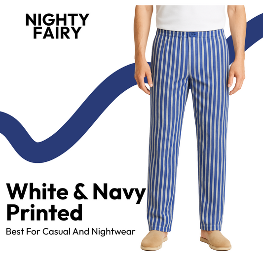 White & Navy Striped Cotton Jersey Trouser – Best for Casual & Nightwear (1223)