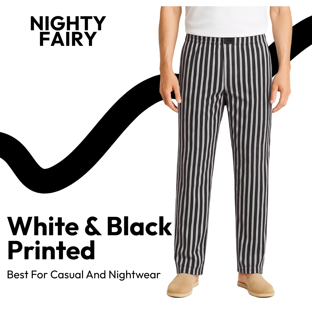 White & Black Striped Cotton Jersey Trouser – Best for Casual & Nightwear (1222)