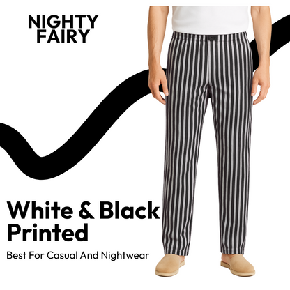 White & Black Striped Cotton Jersey Trouser – Best for Casual & Nightwear (1222)