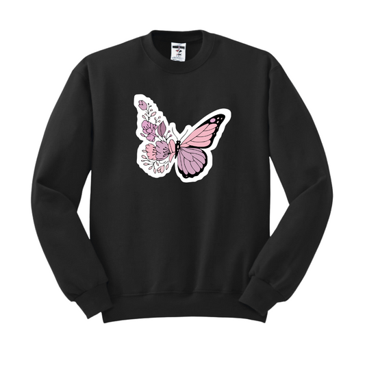 Pink Butterfly Sweatshirt Black (Only Medium & Large Size) (2012)