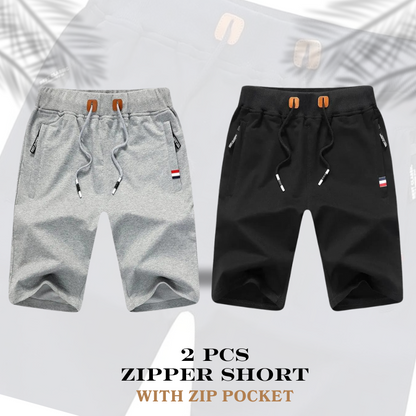 2 Pcs Zipper Shorts Grey N Black