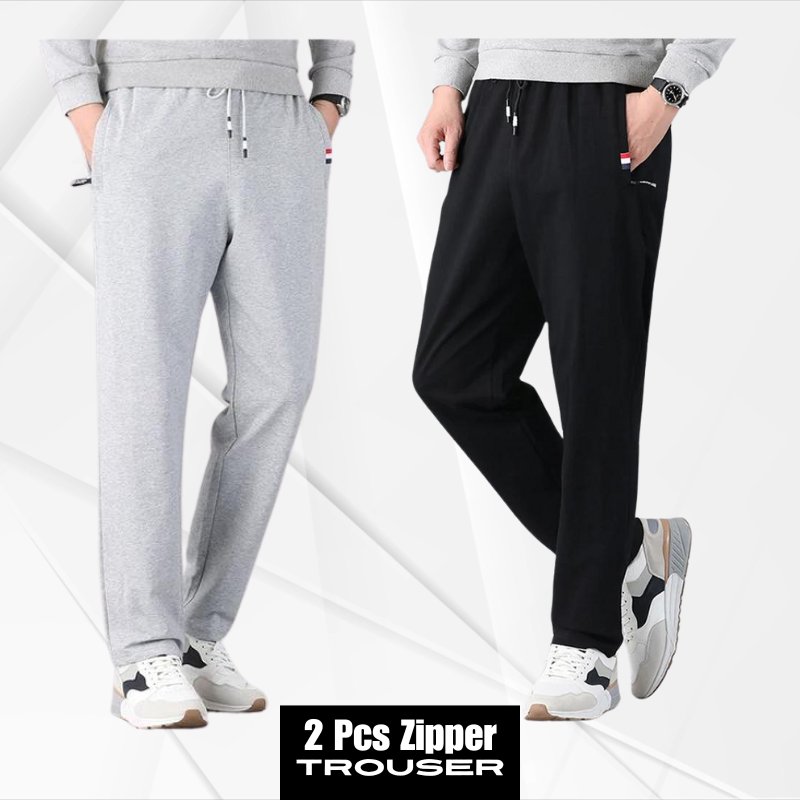 2 Pcs Cotton Zipper Trouser With Zip Pocket