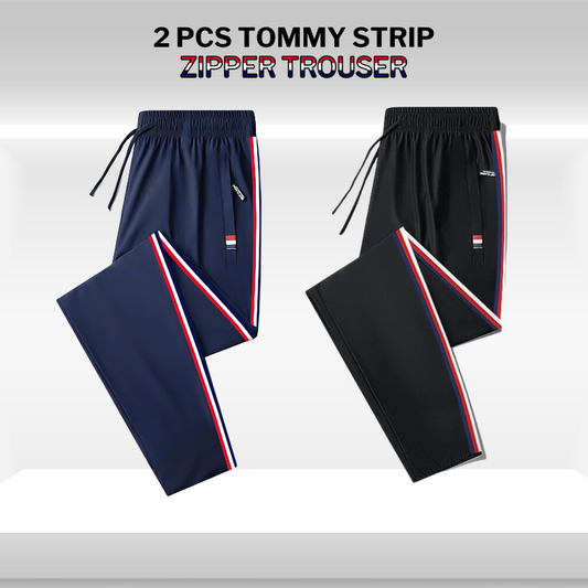 2 Pcs Stripe Zipper Trouser Black & Navy