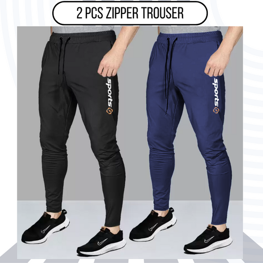 2 Pcs Sports Zipper Trouser Black & Navy