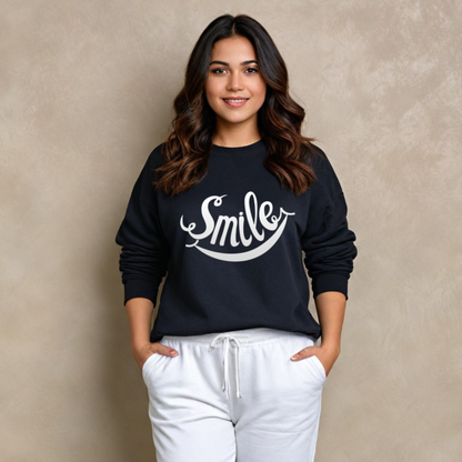 Trendy Black Sweatshirt with 'Be Smile' Print & Smile Symbol – Cozy Winter Wear in Pakistan